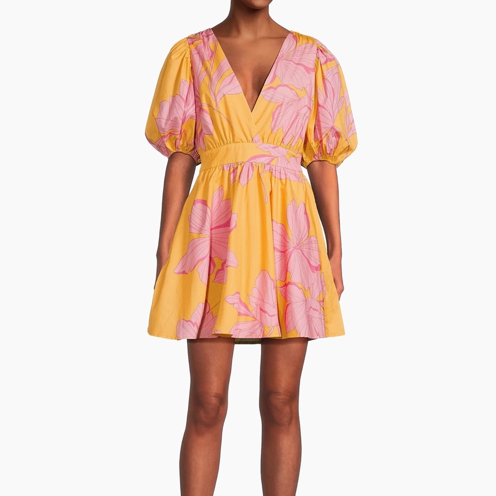 Yellow Dress with Pink Floral Print